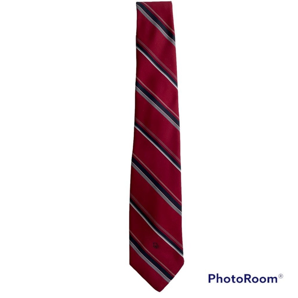 Christian Dior Red, Navy and Gray Striped Mens Business Careerโ Tie